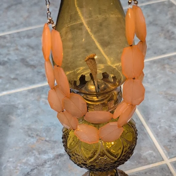 Peach/Salmon Color Beaded Plastic/Acrylic Statement Necklace - Picture 4 of 8